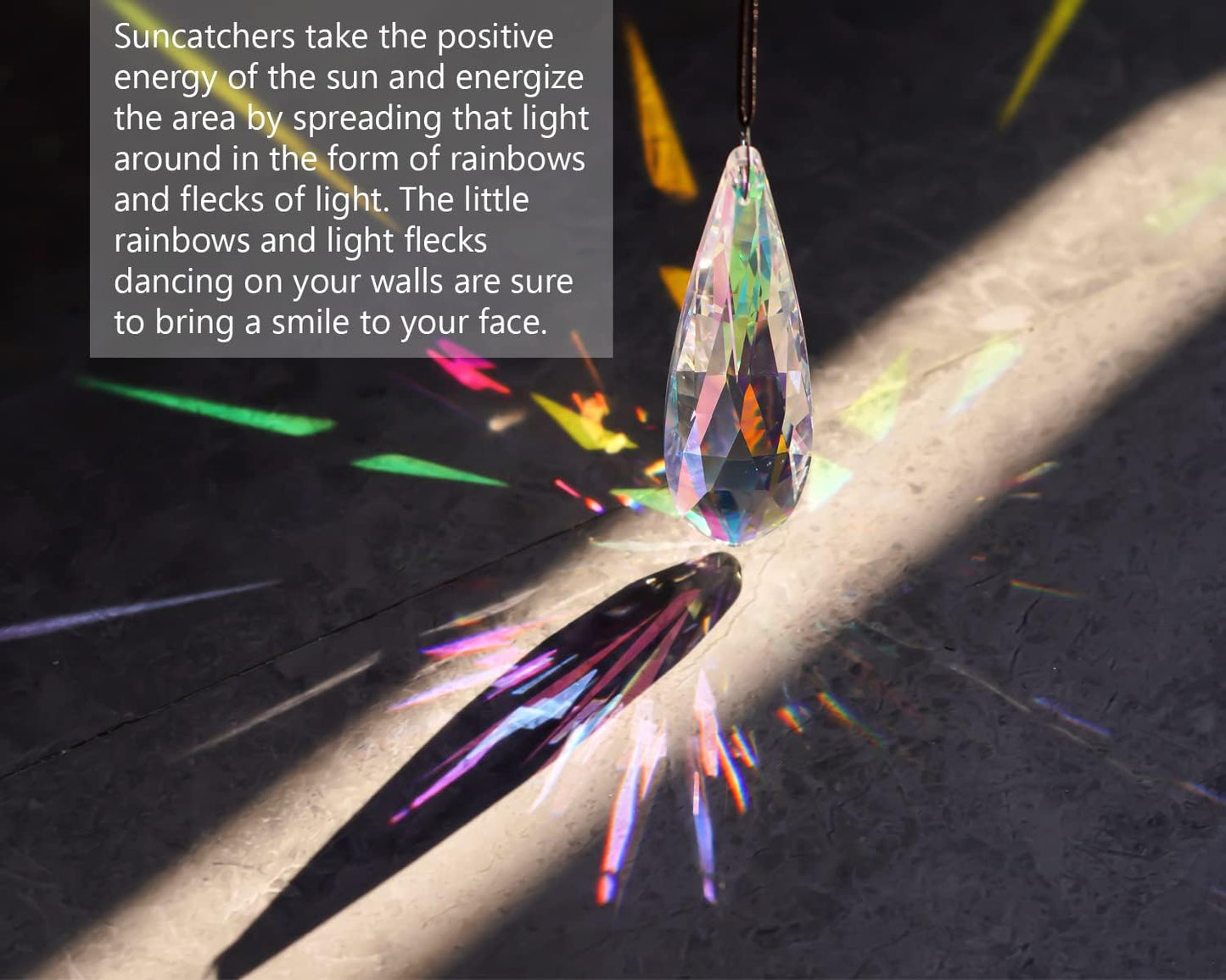 120mm H&D HYALINE & DORA Hanging Window Crystal Teardrop Prism, Suncatcher Crystal Light Catcher, Glass Hanging