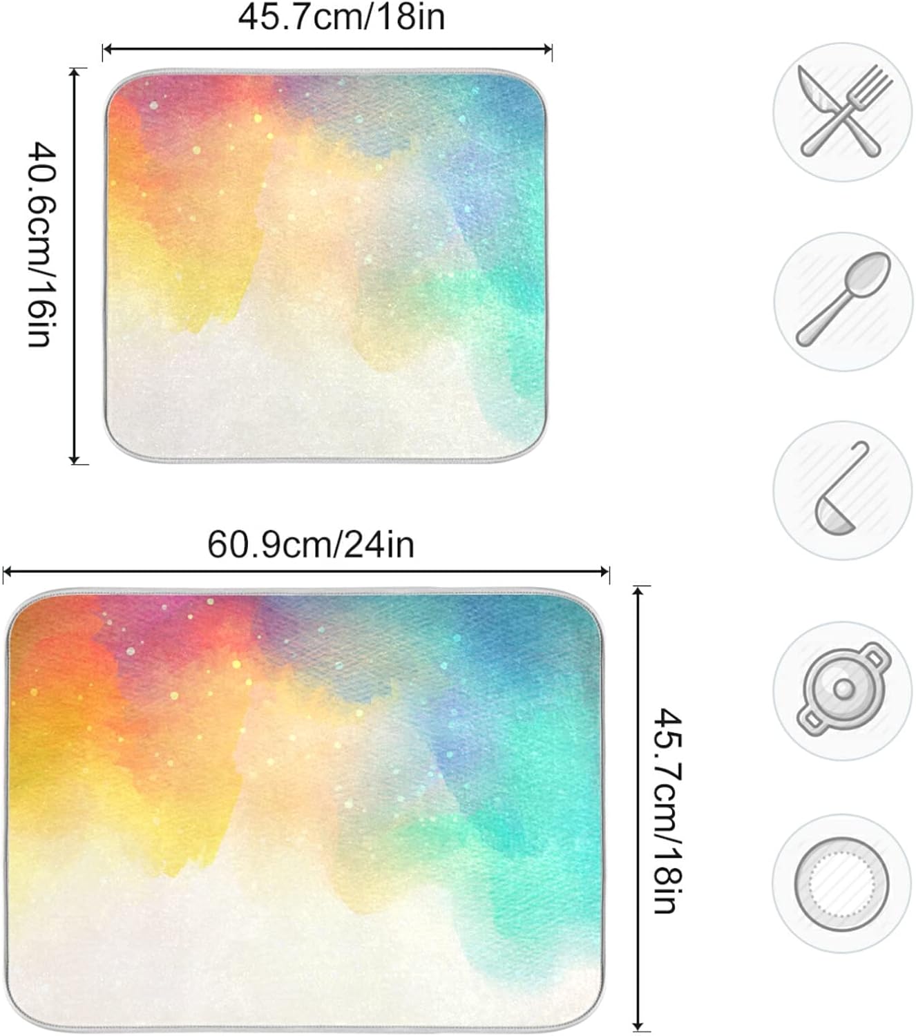Watercolor Pattern Dish Drying Mat for Kitchen Counter, 18" x 16" Microfiber Absorbent Drying Pad, Heat-resistant