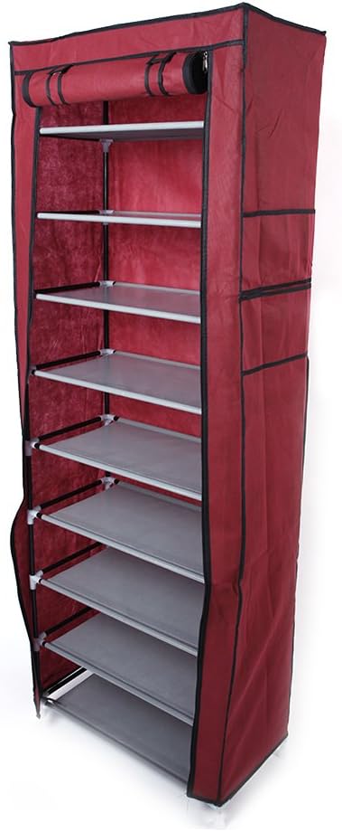 Flandre 10 27 Closet, Tiers Shoe Rack with Dustproof Cover Pair Shoe Tower Stand Sturdy Shelf Storage Organizer Cabinet
