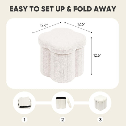 12.6"x12.6"x12.6" PINPLUS Storage Ottoman Cube Flower-Shaped Boucle Footrest Stool with Hidden Storage