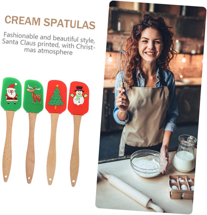 5pcs Cream Spatula Set, Wooden Handles Silicone Baking Sheet for Christmas Cake Decorating, Wear-resistant Tool.