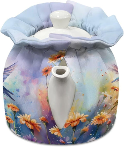 Floral Hummingbird Tea Pot Cosy, Cotton Tea Cozy for Teapot Cover, Insulated Kettle Cover for Home Kitchen
