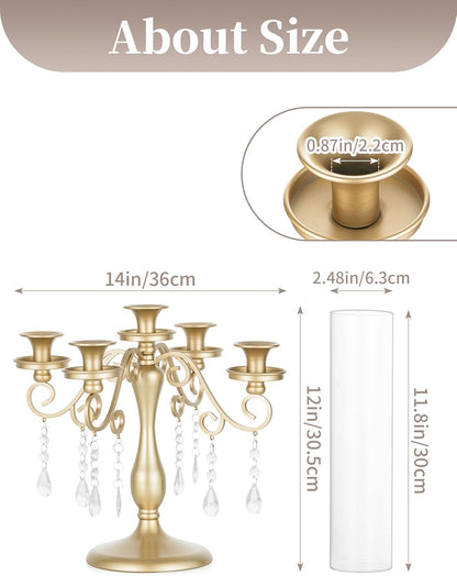 Sziqiqi Gold Candelabra | 5 Arm Vintage Candle Holder for Weddings & Events - Elegant Table Centerpiece