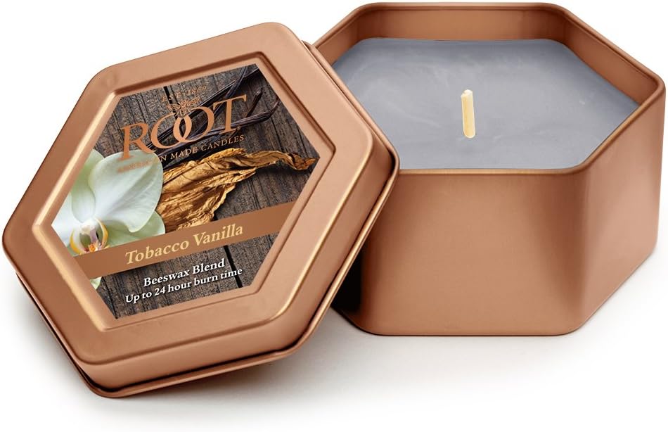 Root Candles Honeycomb Traveler Scented Beeswax Blend Candle in Tobacco Vanilla, 4-Ounce