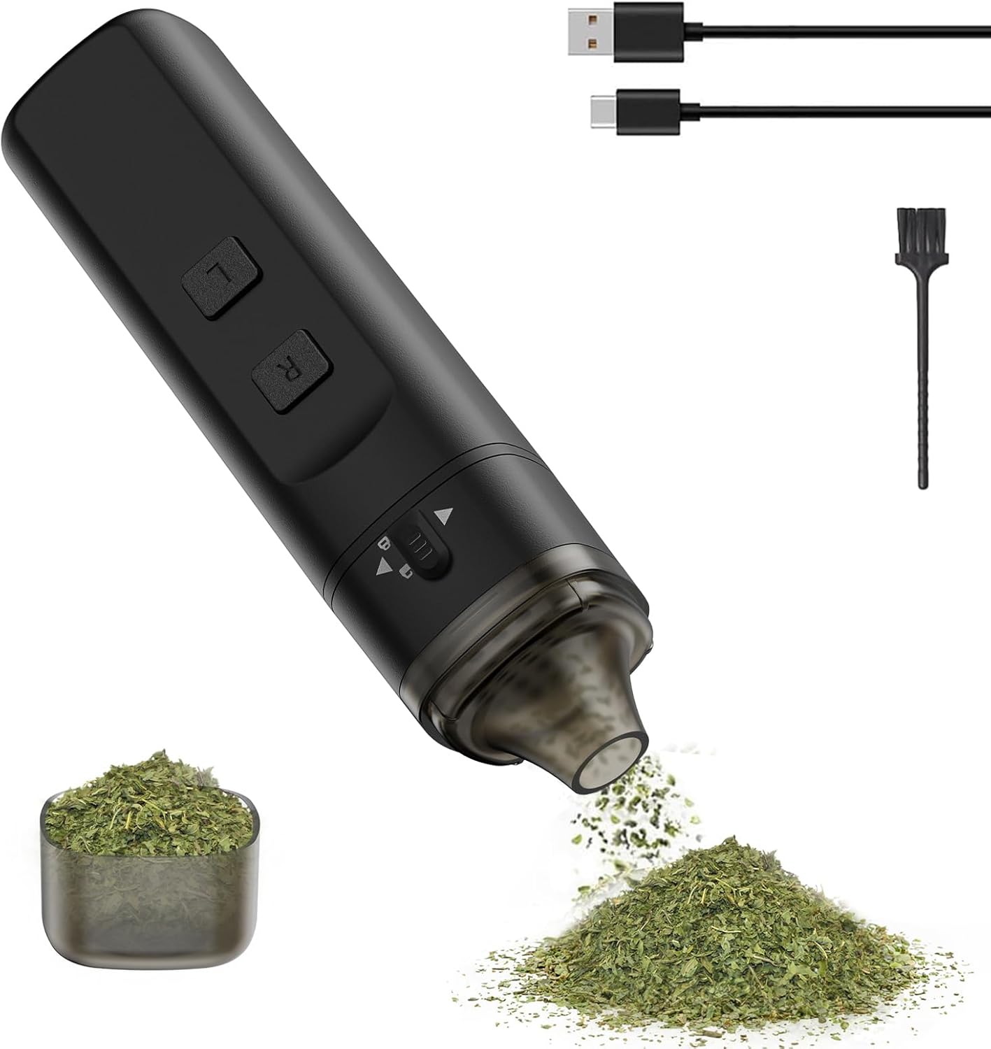 PINVOK Electric Spice Grinder,Automatic Small Portable Herbal Machine & Spice Mill,USB Rechargeable Grinding (Black)