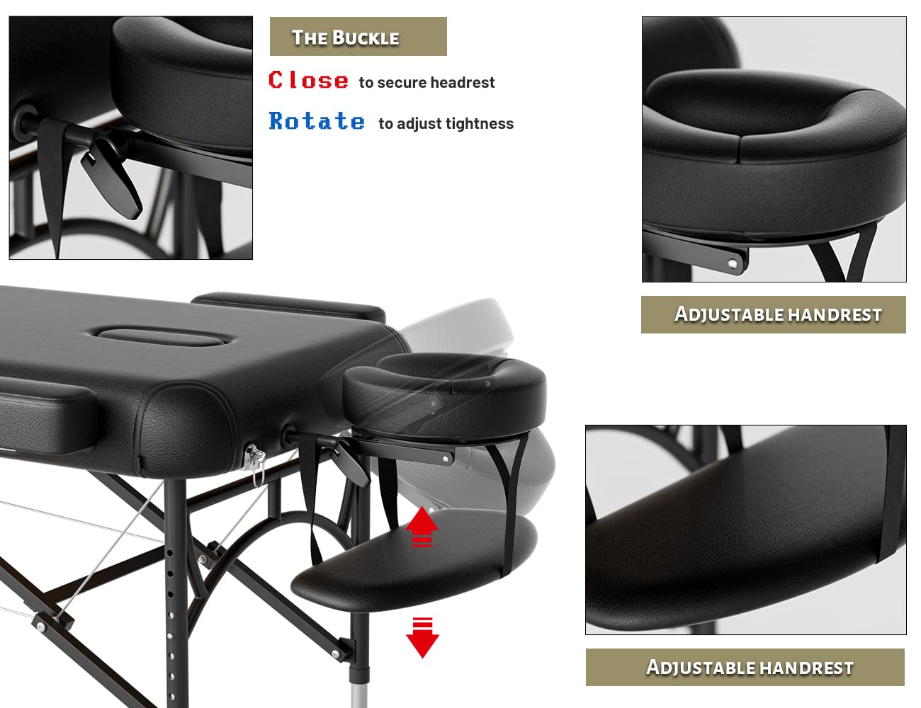 DOVANS Professional Massage Table Portable 3 Fold Premium Memory Foam Aluminium Leg Hold Up to 1100LBS 8 Heights Adjustable with Carrying Bag Black