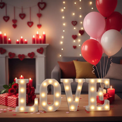 LOVE LED Marquee Signs Light Up Letters, LED LOVE Marquee Letter Lights, Warm White Letter Light for Wedding Proposal Decoration, Romantic Decorative Letters Signs, Battery Operated