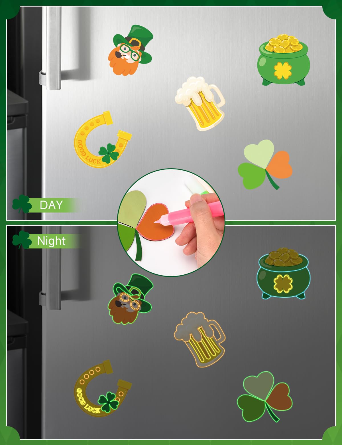 Bafeil 24 Set St. Patrick's Day Crafts for Kids - Color Your Own Art St. Patrick's Day Coloring Craft with Magnets Paints- Non-Toxic DIY Wood Paint Crafts Kits- St. Patrick's Activities for Classroom