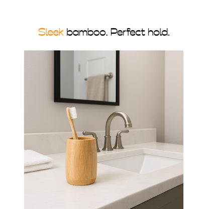 ABBI NIMO Natural Bamboo Toothbrush Holder 2 Pack, Simple Minimal Cylindrical Tumbler for Bathroom Countertop, Unbreakable Makeup Brush or Pen Organizer, Desktop Accessory