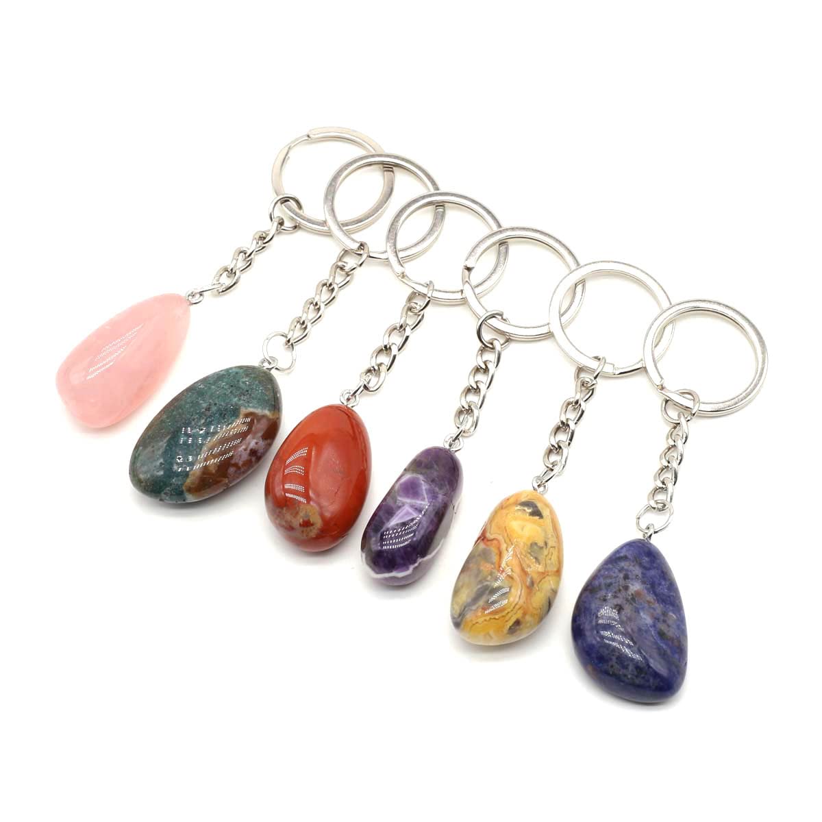 QSLLER 15pcs Irregular Keychain Natural Rose Quartz Opal Agate Stone Pendant MakingDIYJewelry Handbag Purse Household Charm Gift Ornament