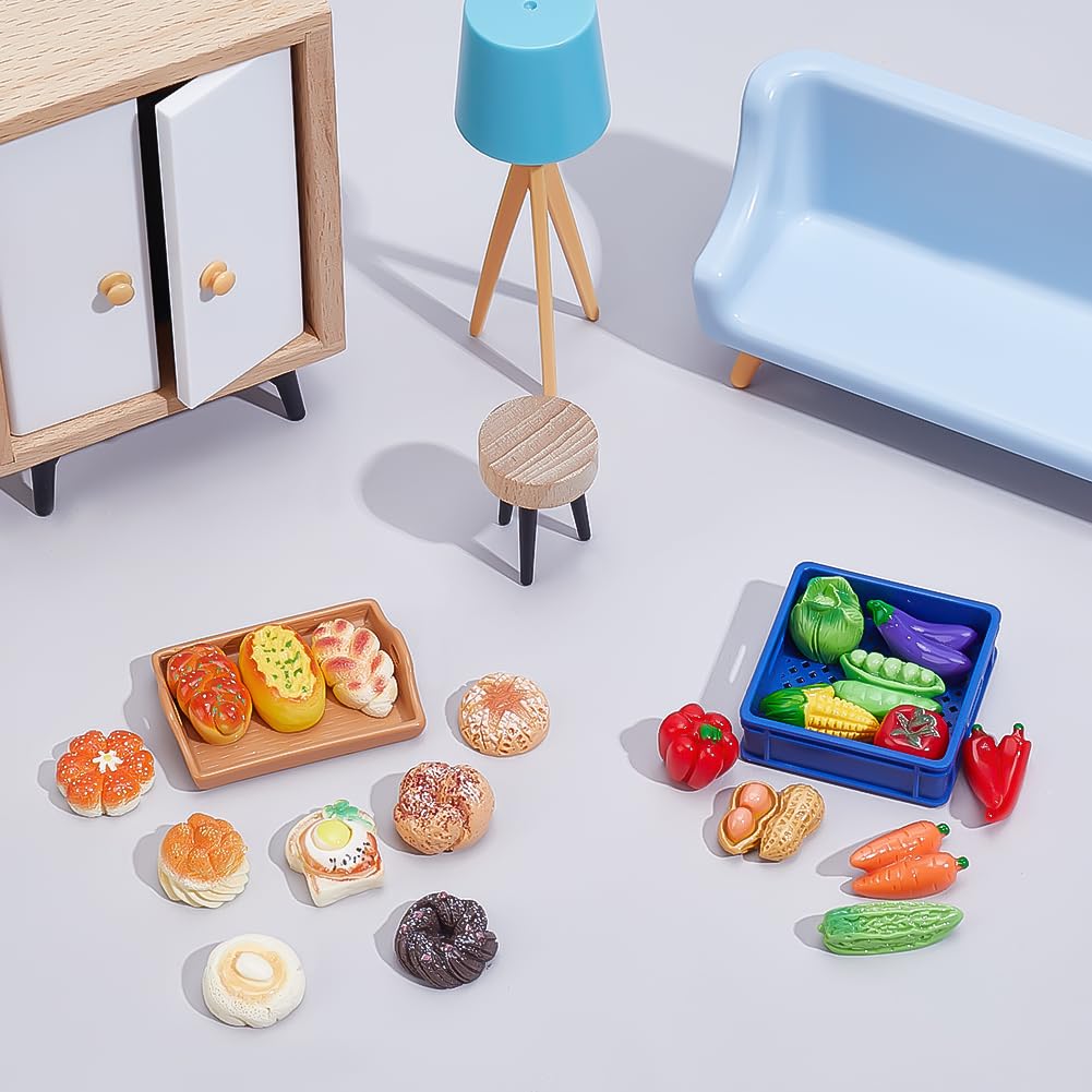 CRAFTYMELODY 126Pcs Mini Resin Miniature Vegetable Food for Dollhouse 22 Styles Figurines Micro Landscaping Decoration for DIY Art Crafts Party Table Garden Home Figurines Accessories