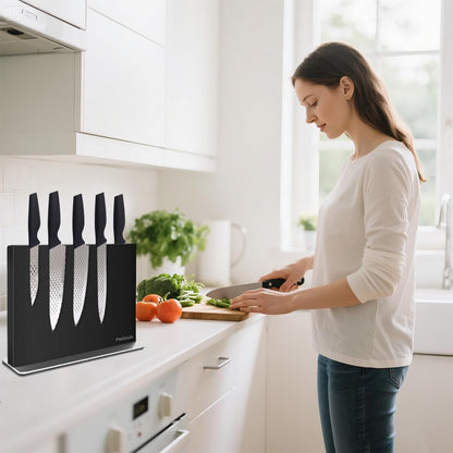 Pailexin Magnetic Knife Block Without Knives—Black Stainless Steel Double-Sided Magnetic Knife Holder Stand with Strong Magnets, Knife Storage Organizer for Kitchen Counter top
