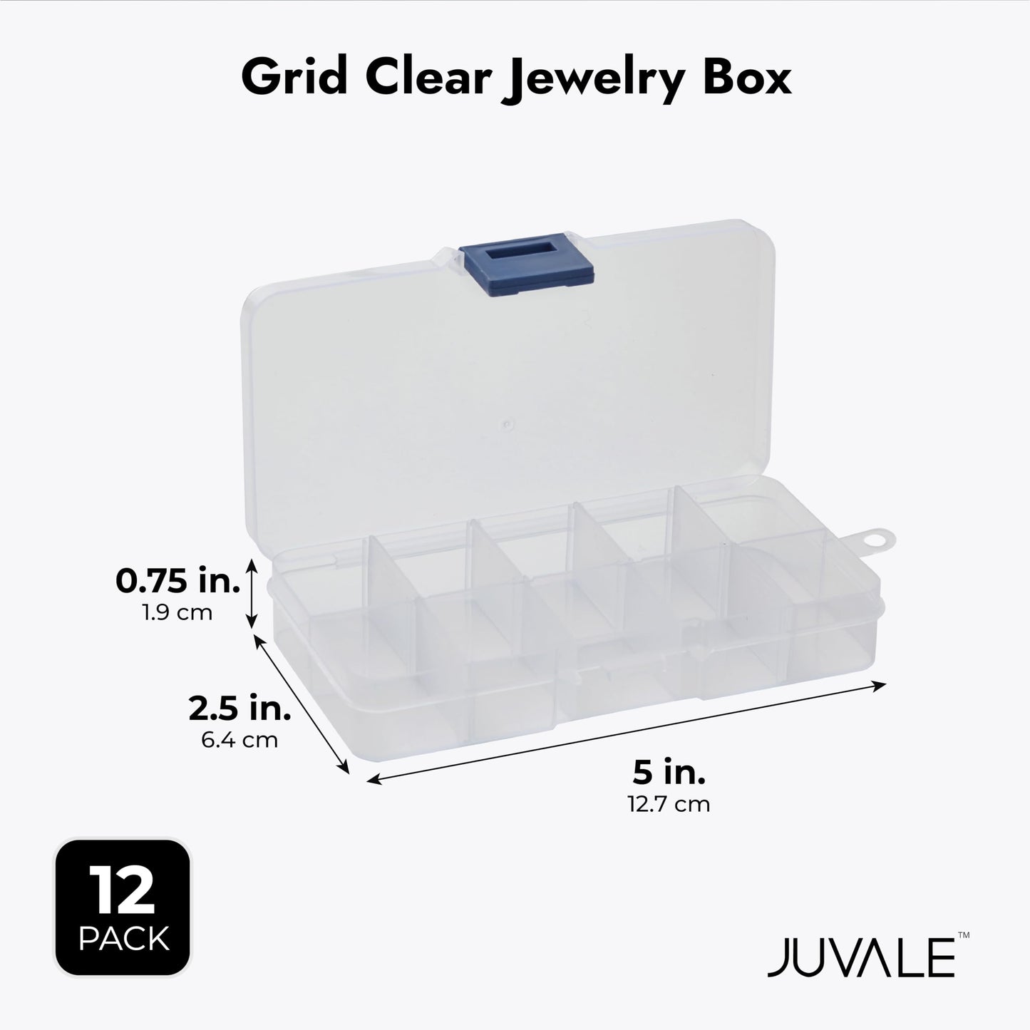 Juvale 12-Pack Mini Tackle Box Organizer - Clear Plastic, 5 x 2.6 x 0.8 In - Customizable Dividers for Screw & Bead Storage - Craft & Earring Storage Containers