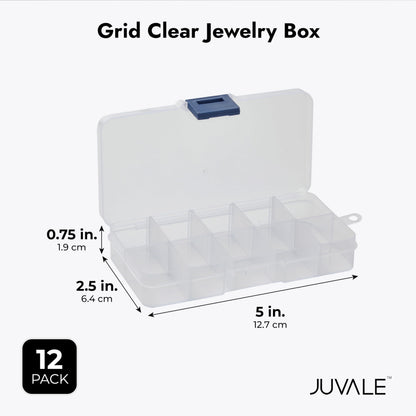 Juvale 12-Pack Mini Tackle Box Organizer - Clear Plastic, 5 x 2.6 x 0.8 In - Customizable Dividers for Screw & Bead Storage - Craft & Earring Storage Containers