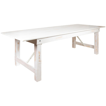 Flash Furniture Hercules Commercial Grade Farmhouse Dining Table | Solid Pine Foldable Table for 10 in Antique Rustic White | Rustic Charm for Home and Events