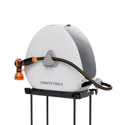 Giraffe Tools Ground Mounted Retractable Hose Reel 1/2 Inch x 82FT, Heavy Duty Automatic Rewind Garden Hose Reel, with Flexible Swivel Base for Lawn, Concrete Floor