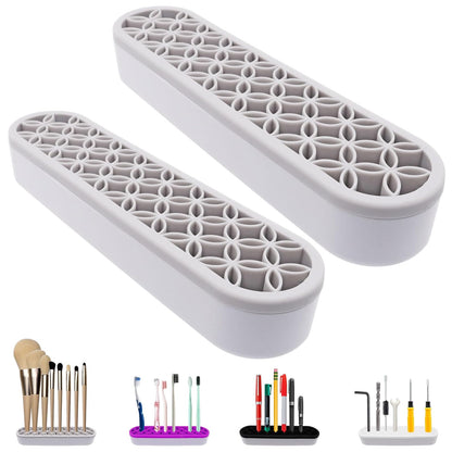 GDFYMI 2Pcs Grey Silicone Makeup Brush Holder Stand Makeup Brush Storage Make Up Brushes Holder Organizer for Painting Pen Brushes Nail Clippers Drill Pens Ruler Sewing Craft Tools