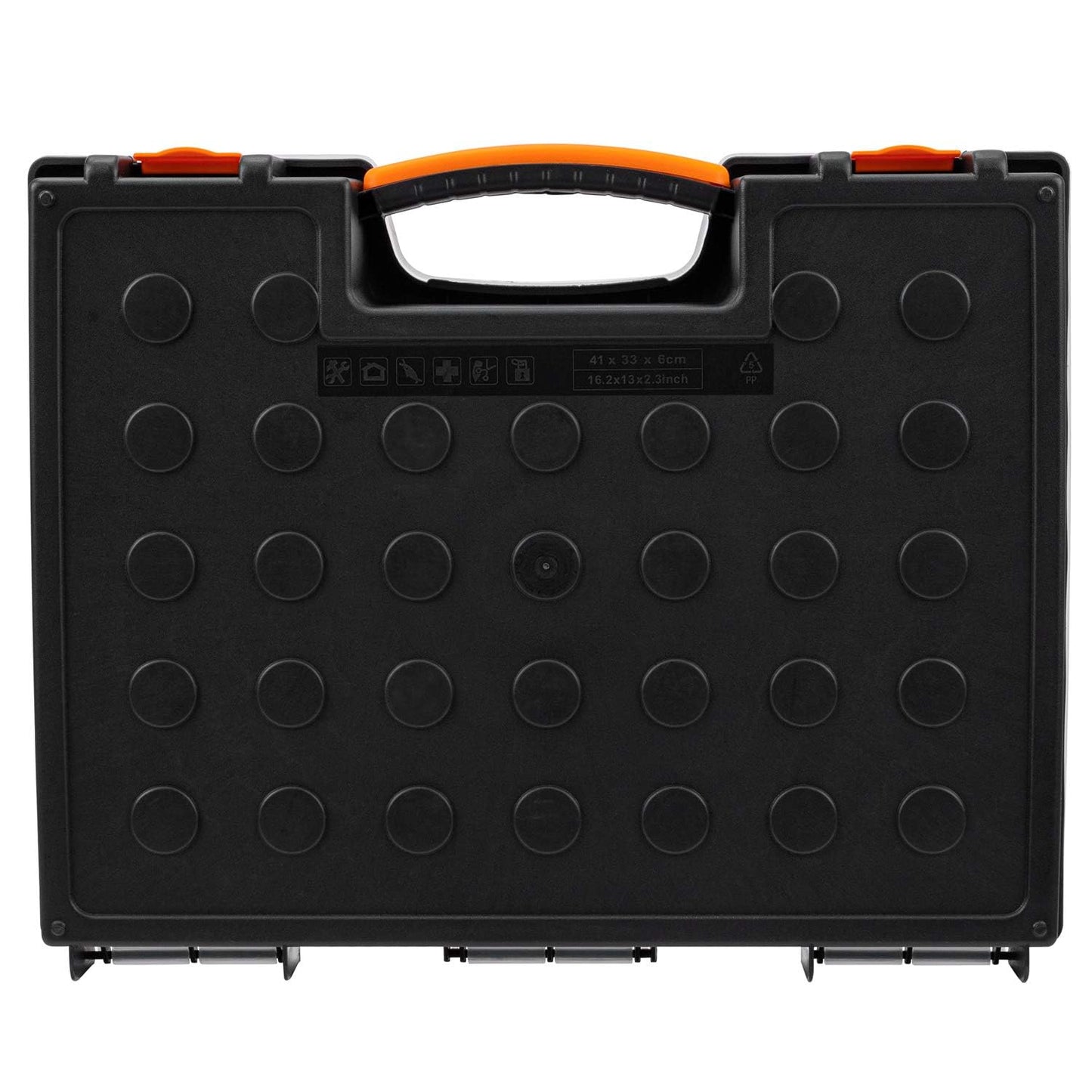Amazon Basics 19-Removable Compartment Small Parts Organizer, Portable Hardware Storage Box with Customizable Compartments, Black, Orange, 16.5 x 13.2 x 2.4 inches
