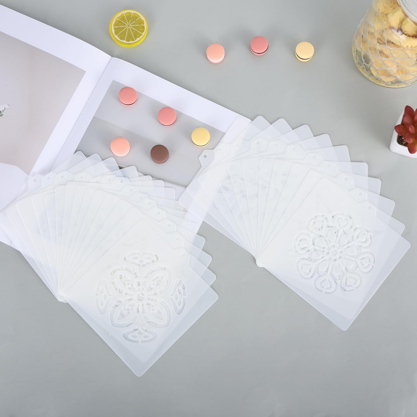 25 Pcs Scroll Tile Cookie Stencils, Reusable Floral Tile Baking Stencils for Royal Icing Airbrush, Cake Biscuit Coffee Decorating Templates for DIY Crafts & Birthday Parties