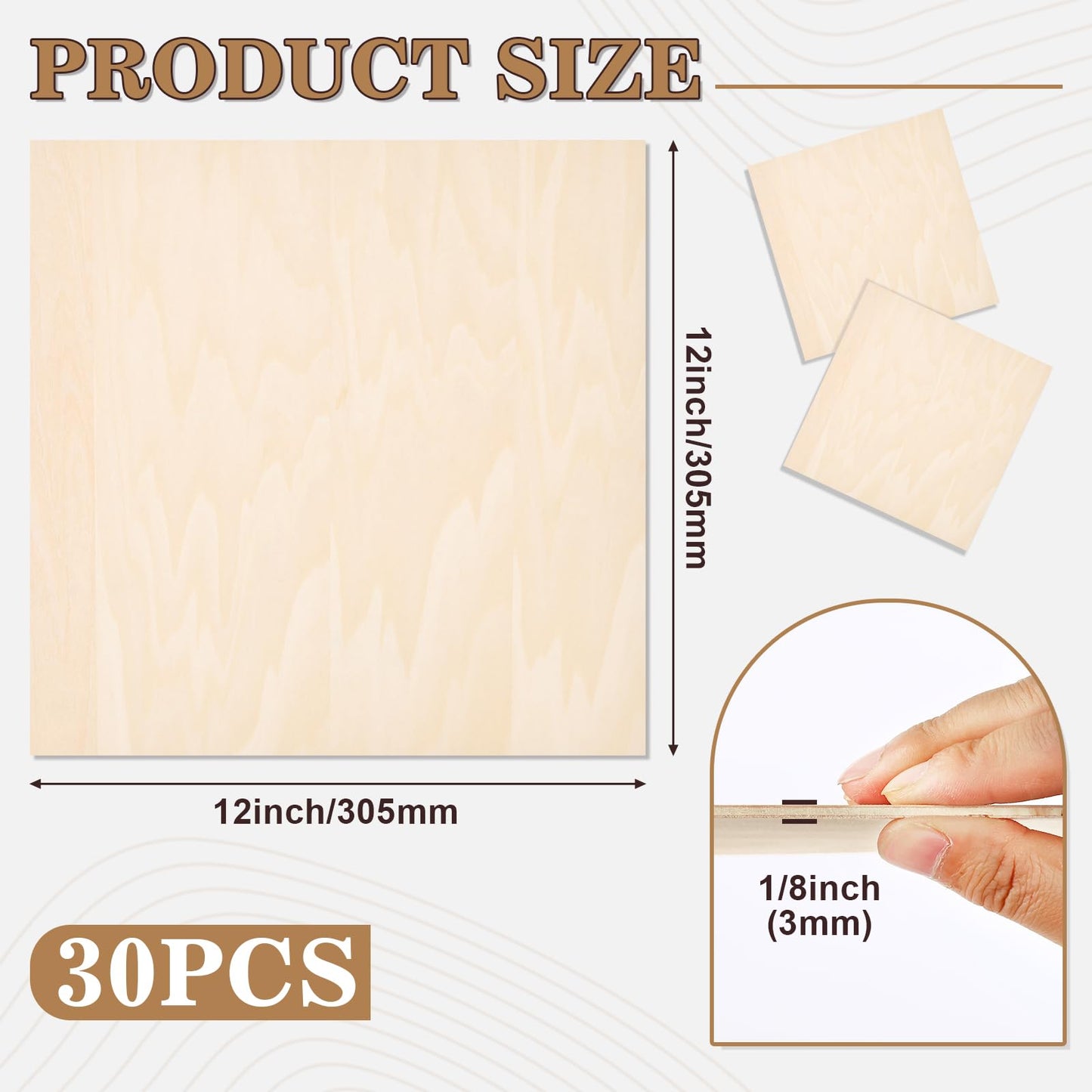 MITINU 30 Pack Basswood Sheets for Crafts,12"x12"x1/8" 3mm Thick Plywood Sheets with Smooth Surfaces-Unfinished Squares Wood Boards for Laser Cutting, Wood Burning, Architectural Models, Staining