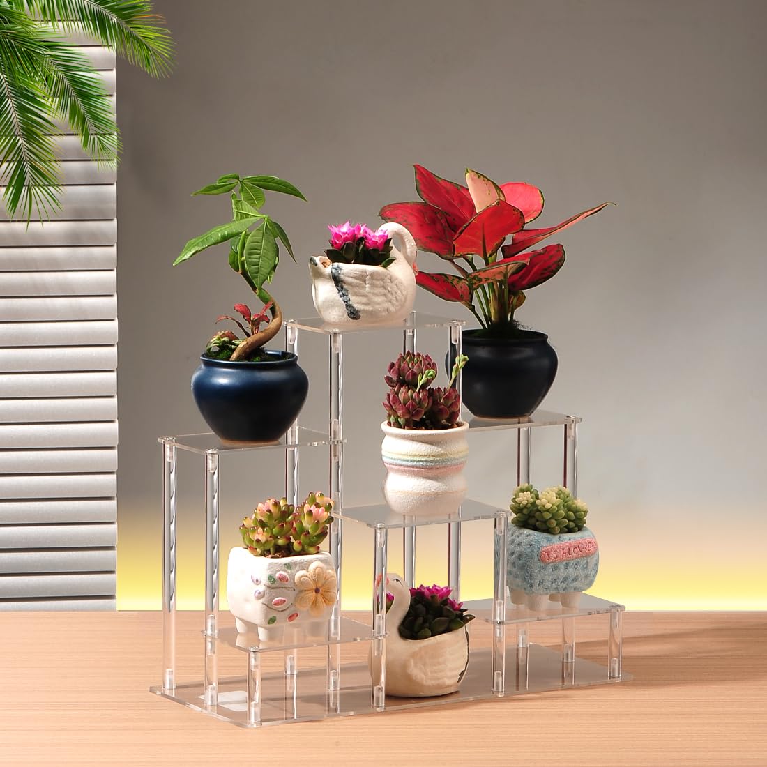 NyTfxkeJ 6 Tier Clear Action Figures Display Risers Stand Shelf, Acrylic Display Stands for Collectibles,Pop Figures Holder Perfumes Organizer,Large Rock Risers Rack