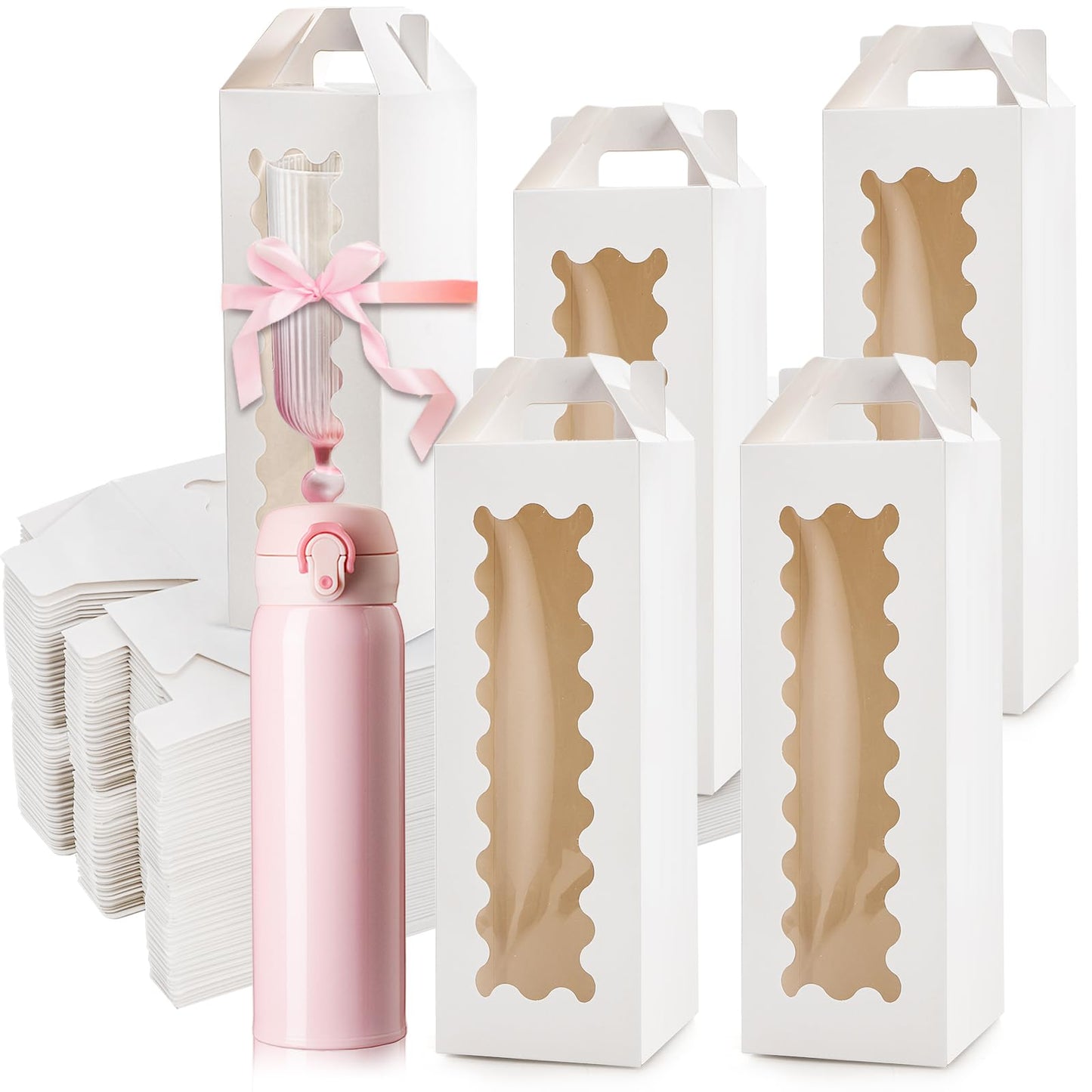 Tlence 50 Pack Gift Box for Sublimation, Transparent Tumbler Wrapping Boxes, Glass Packaging Exhibition Box with Handle, Heat Press Blank Boxes for 20oz/30oz Wine Bottle Cup Jars, Birthday Presents