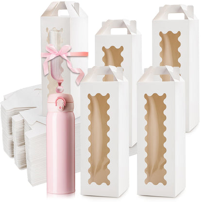 Tlence 50 Pack Gift Box for Sublimation, Transparent Tumbler Wrapping Boxes, Glass Packaging Exhibition Box with Handle, Heat Press Blank Boxes for 20oz/30oz Wine Bottle Cup Jars, Birthday Presents