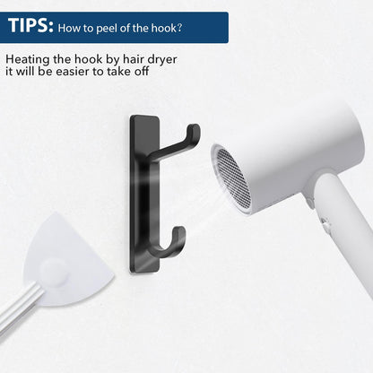 Wall Hooks for Coat and Towel: 13LB Adhesive Door Hanger Stick on, Black 4 Pack