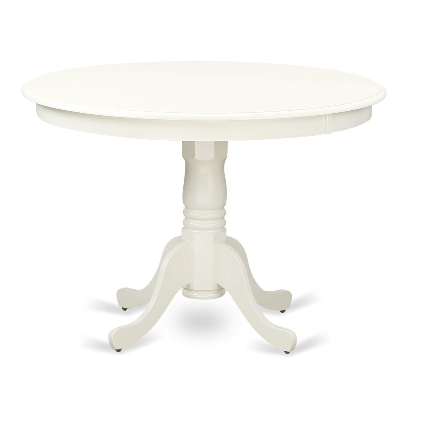 East West Furniture HLBR5-LWH-02 5 Piece Dining Room Furniture Set Includes a Round Dining Table with Pedestal and 4 Light Beige Linen Fabric Upholstered Chairs, 42x42 Inch, Linen White