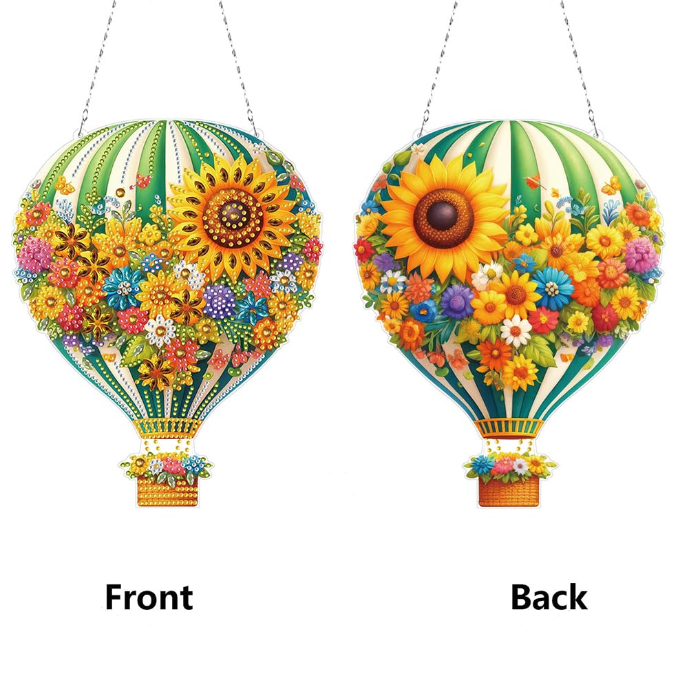 5D Diamond Painting Kits Hanging Pendant Flower Hot Air Balloon, DIY Crystal Art Hanging Sign Special Shaped Gem Art Ornament Kit for Home Décor and Gift, Double Sided, Box Package (Yellow-02)