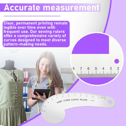 Morimoe Fashion Sewing Ruler, Vary Form Curve Ruler, French Curves Measuring Cloth Design, Drawing Pattern, Aluminum (5-Pcs Set)