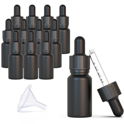 seafulee 10ml Black Coated Glass Bottle with Glass Eye Dropper, 1/3 oz Capacity,UV Safe Bottles for Essential Oils and Aromatherapy Travel Bottle Container(Pack of 12)