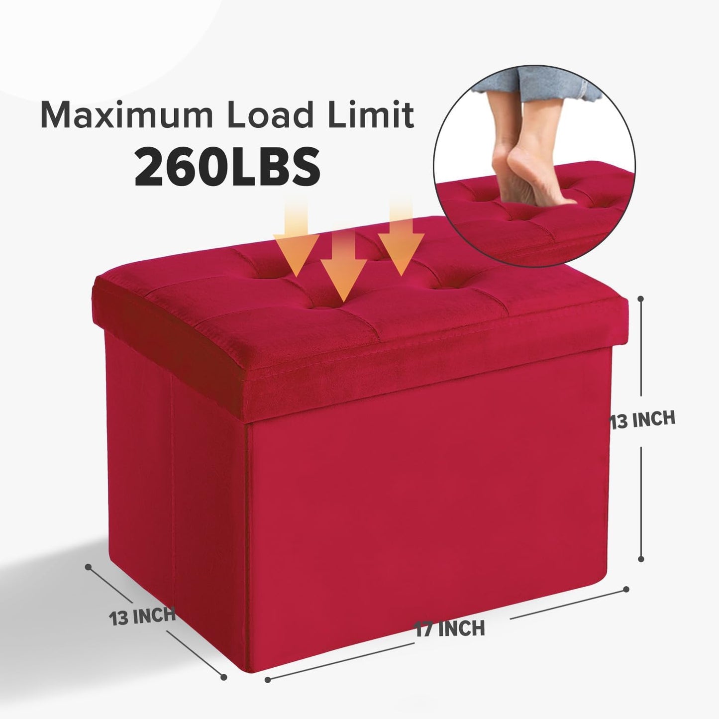 17x13x13in(Neon LINMAGCO Storage Ottoman Folding Foot Stool Velvet Foot Rest with Padded Modern Ottoman with Storage