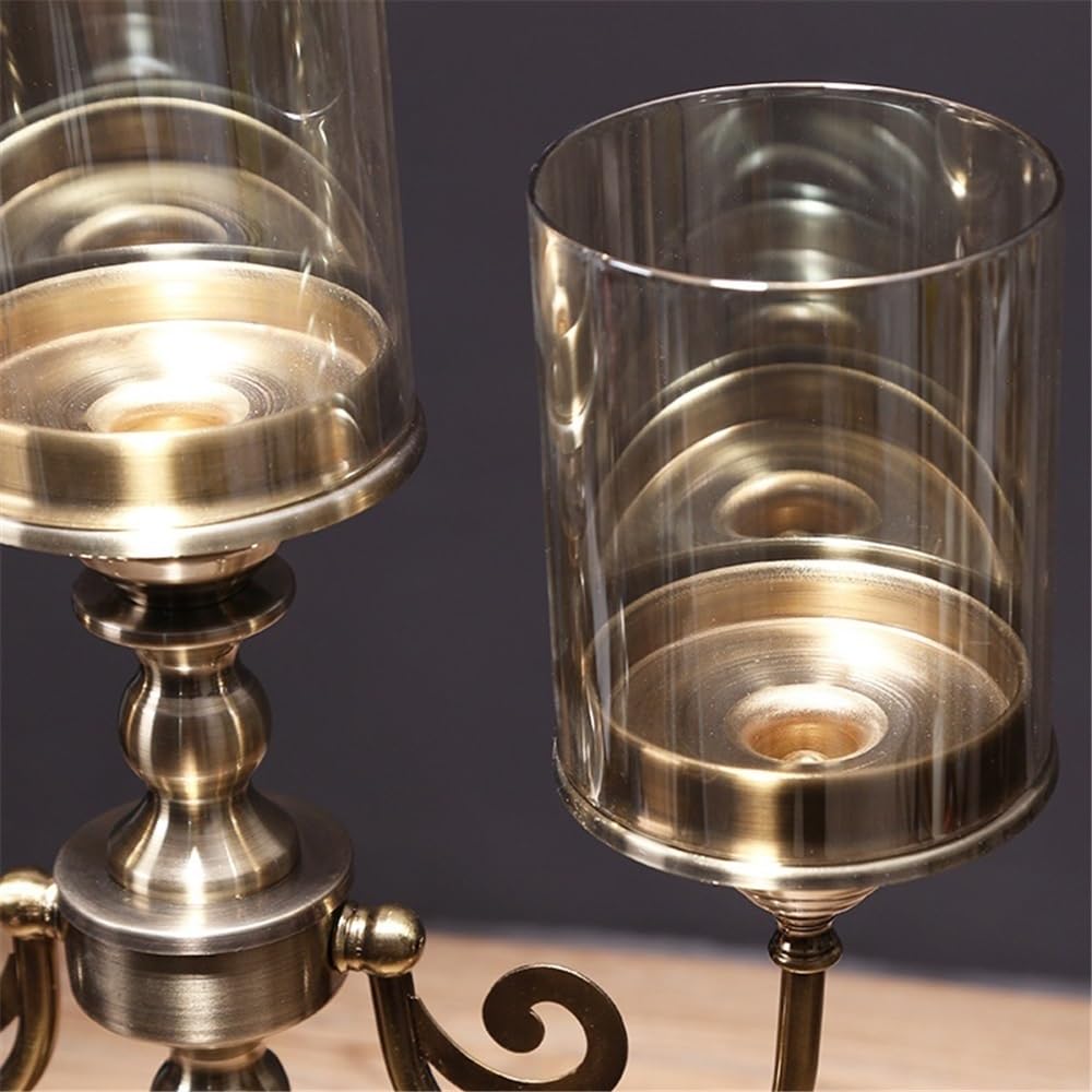 cfycfy987 Candelabra Retro Metal Glass Three-Head Candlestick Light Luxury Home Decoration Ornaments Candle Holder Candle Sticks Holder(Large)