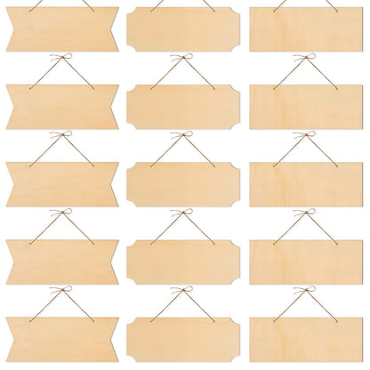 15 Pieces Unfinished Hanging Wood Sign Rectangle Blank Hanging Decorative Wood Plaque Wooden Slices Banners with Ropes for Pyrography Painting Writing DIY Home Crafts Supplies