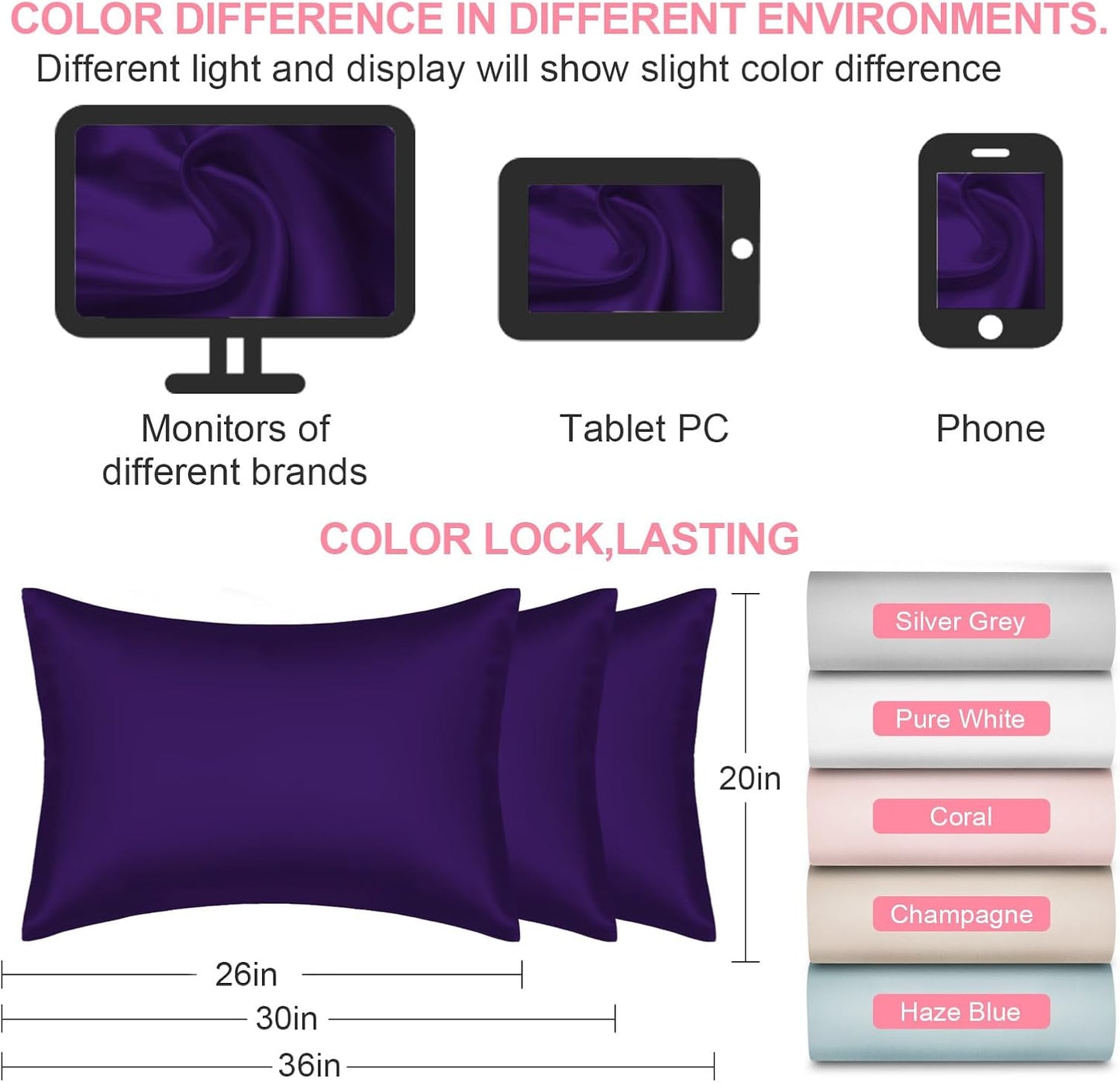Mulberry Silk Pillowcases by Skiennix - 2 Pack Queen Size with Hidden Zipper | Soft, Breathable & Cooling for Hair and Skin - Purple