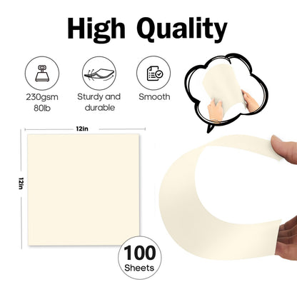 100 Pack Cardstock Cream 12x12, Goefun Ivory Cardstock Paper, 80lb Thick Paper for Printing, Invitations, Card Making, Scrapbook, Crafts