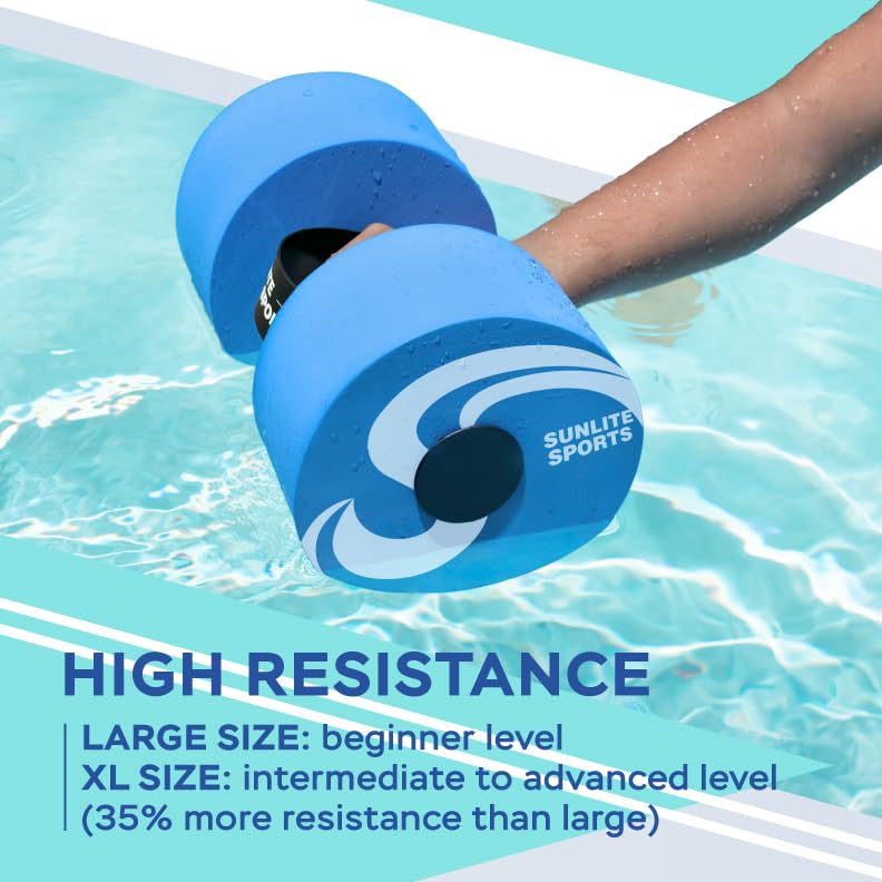 Sunlite Sports Water Weights Pool Exercise Dumbbells, Water Aerobic Equipment, High-Density EVA-Foam Dumbbell with Handle Strip, Aqua Therapy, Pool Fitness Exercise Set of 2