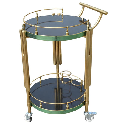 FGQuelleBM Luxury 2-Tier Mobile Cart with Wheels, Wood Top & Stainless Steel Frame for Drinks and Desserts Display