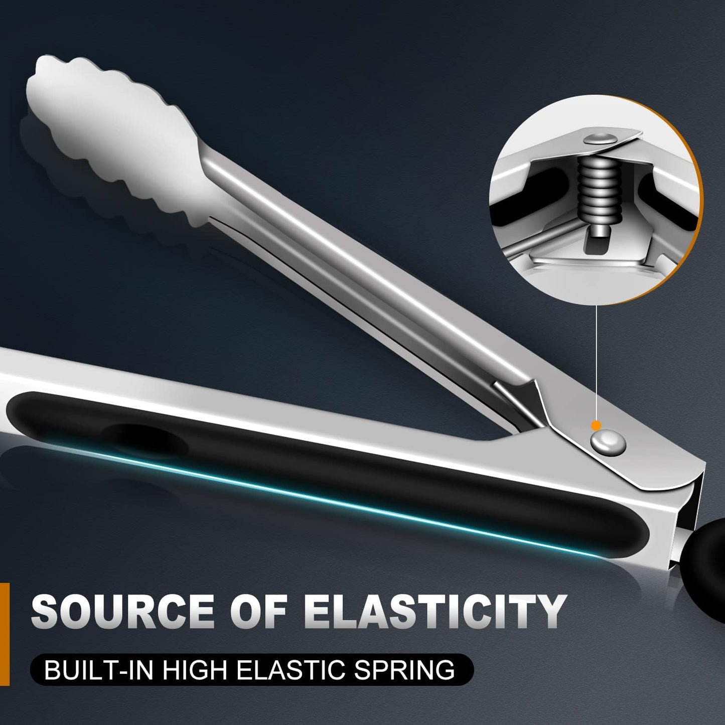Kitchen Tongs - 9 inch Heavy Duty Food Tongs, Ergonomic Grip Stainless Steel, Perfect for Cooking and Grilling