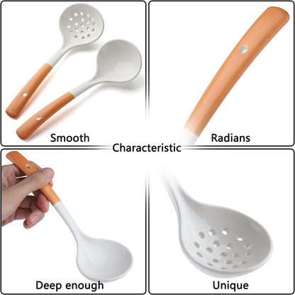 Ceramics Ladle Spoon Set of 2, Large Soup Ladle with Skimmer Slotted Spoons for Cooking and Serving