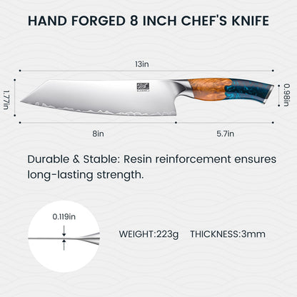 ZJIANKJ Chef Knife, 8-inch Hand Forged Professional Kitchen Knife with Japanese 10Cr15MoV Stainless Steel Gyuto Knife with Blue Ergonomic Handle, Razor-Sharp Cooking Knife in Gift Box