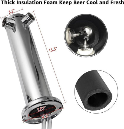 Dual Beer Tap Tower Dispenser with 1/4" Barb Fitting, Draft Kegerator Tap Tower Keg Tower Stainless Brass Core Self-Closing Beer Faucet Brewing Tower Dispenser with Pre-assembled Lines Kit