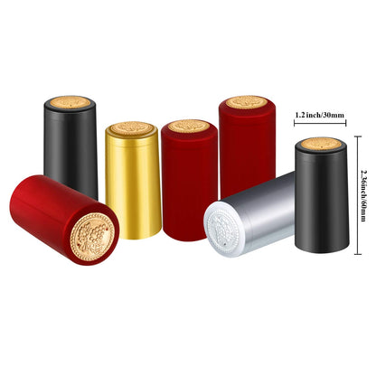 Blulu 200 Pcs Wine Sealer for Bottles PVC Heat Shrink Capsules Bottle Caps for Wine Making Cellars and Home Use (Black,Red,Gold,Silver)