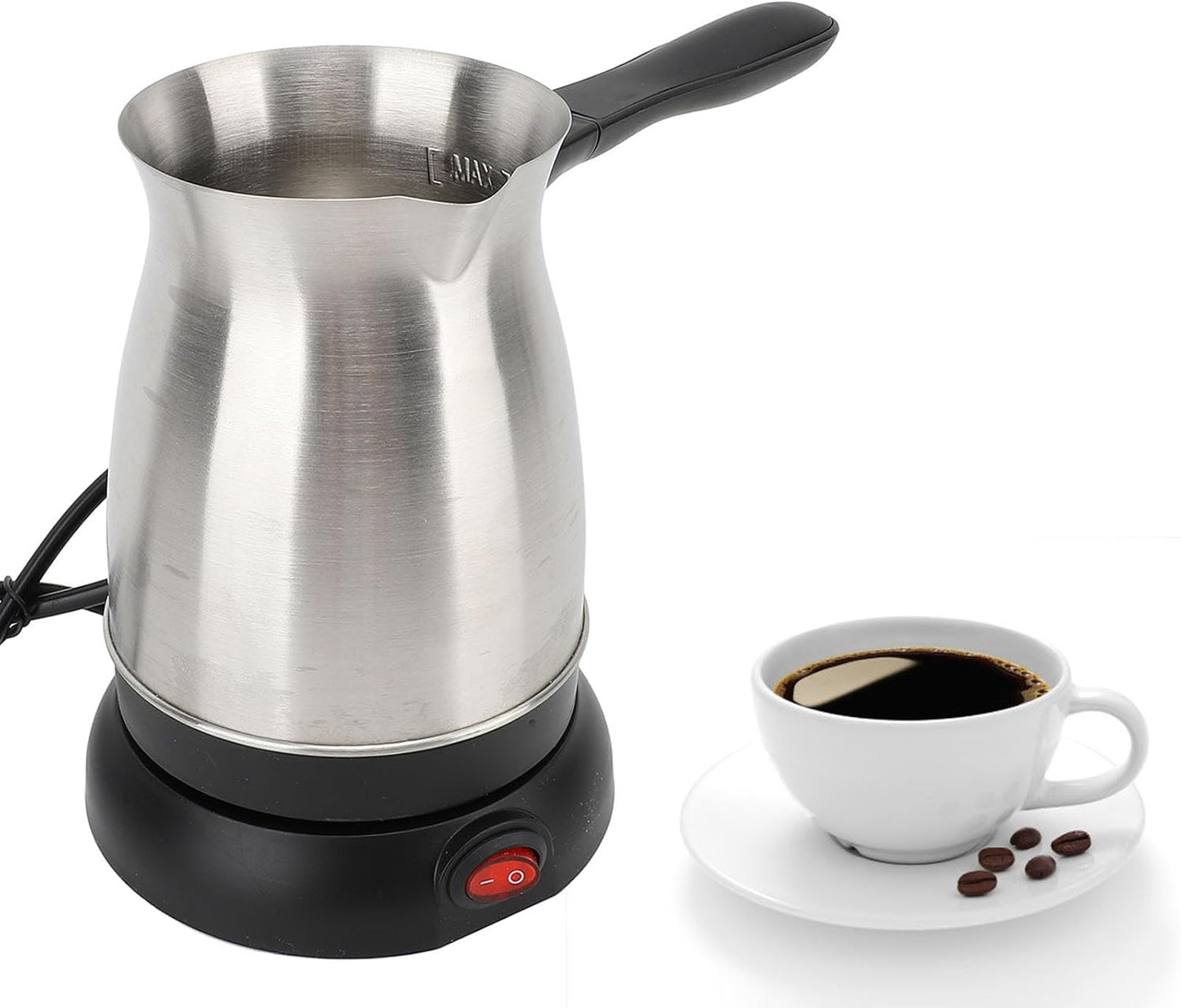 Electric Coffee Pot, 600ML Stainless Steel | Ergonomic Handle Coffee Maker Kettle, 5 Cups Turkish Electric Percolator