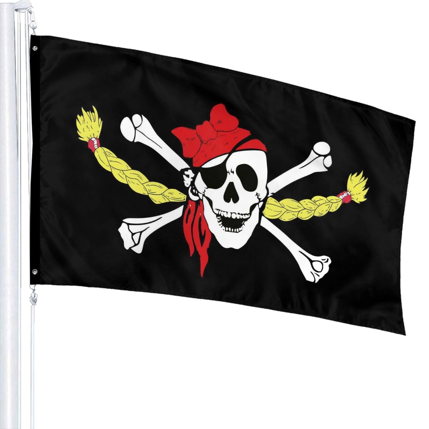 Gril Pirate Skeleton and Crossed Bones Flag 3x5 Ft Outdoor Indoor Funny Fun Garden Yard Banner Decor Sign Metal Grommets