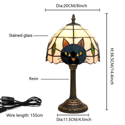 Tiffany Style Black Cat Stained Glass Table Lamp Cute Small Quirky Table Lamp Bedroom Bedside lamp Living Room Dining Room Office Decoration Desk lamp Home Decoration Creative Gift Scene Props