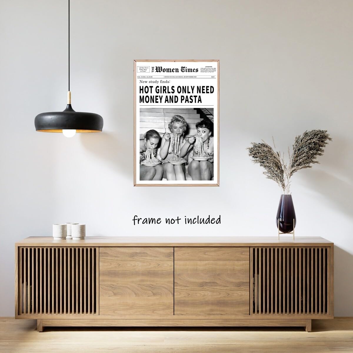 Generic 24x36inch Vintage Women Times Newspaper Canvas Wall Art Black and White Aesthetic Poster Funky Hot Girl Eating
