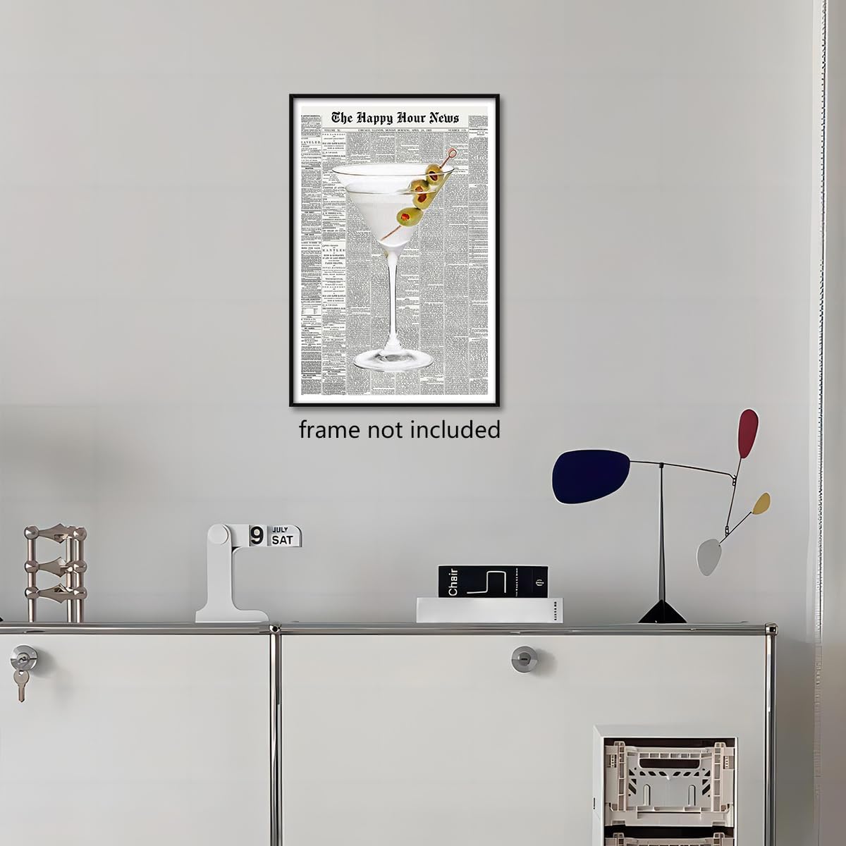 Generic 70's 16x24in Trendy Green Martini Canvas Wall Art Vintage Newspaper Retro Bar Cart Aesthetics Poster Funky