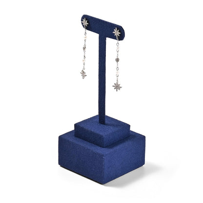 Woodten Microfiber T-Bar Earring Display Stand Compact Jewelry Earrings Holder for Jewelry Stores, Exhibits(Blue)